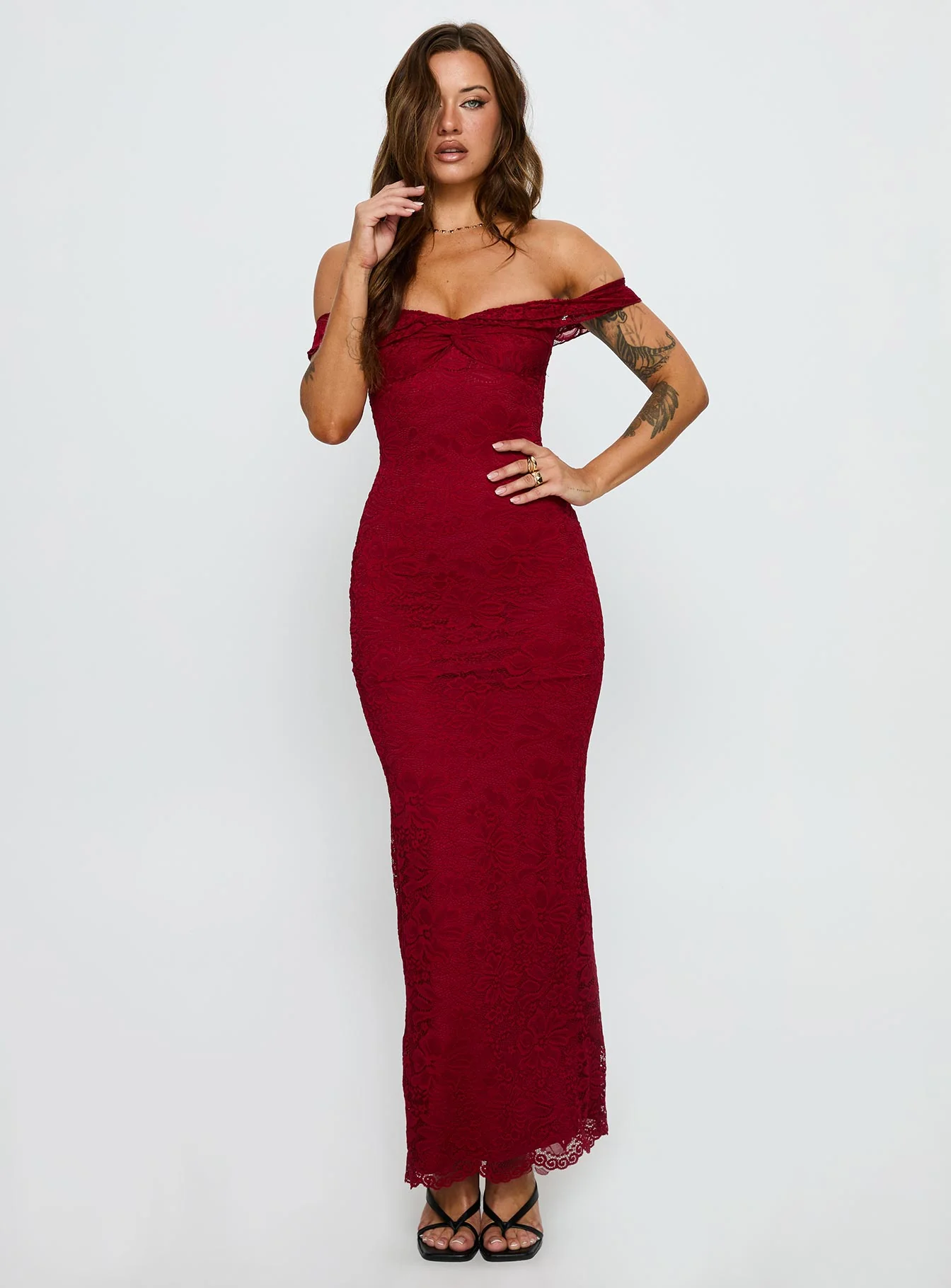off the shoulder red dresses